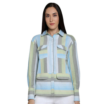 Mantra Blue stripe Cotton Boxy shirt