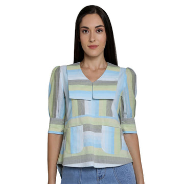 Mantra Blue cotton Sailor collar top
