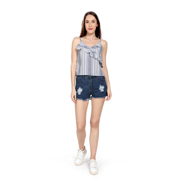 Mantra blue Stripe ruffle spaghetti top