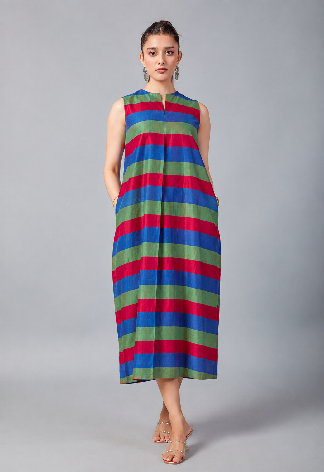 Chauk Midi Dress | Blue, Red and Green