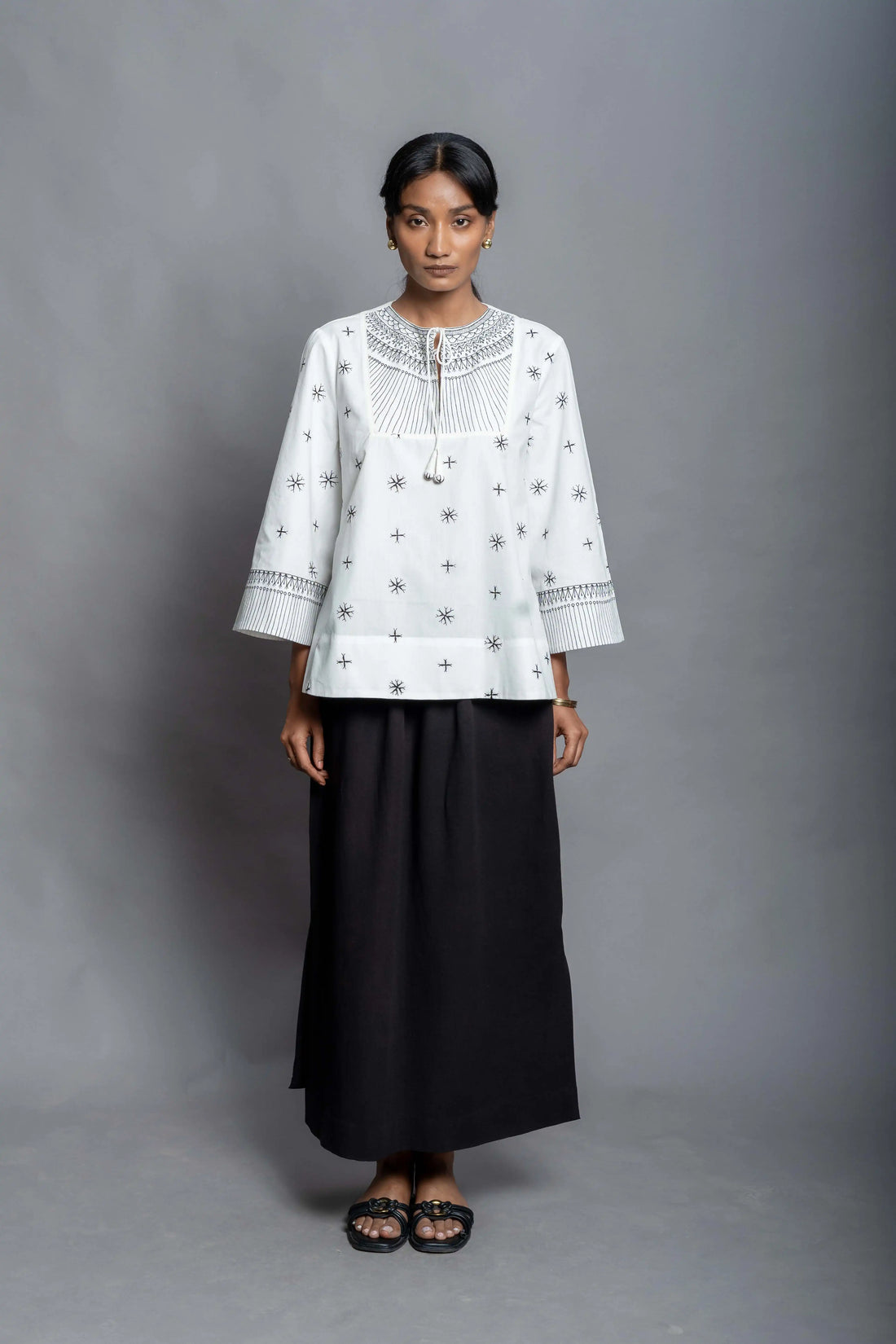 The Ivara Skirt | Hand Embroidered Bamboo Linen Cotton Blend Skirt