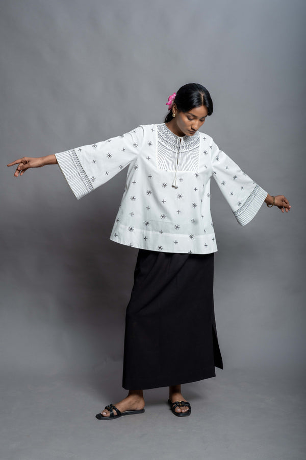 The Ivara Skirt | Hand Embroidered Bamboo Linen Cotton Blend Skirt