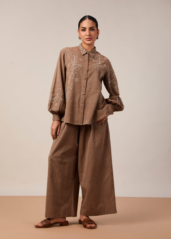 The Kiara Shirt Set | Handloom cotton with applique emb
