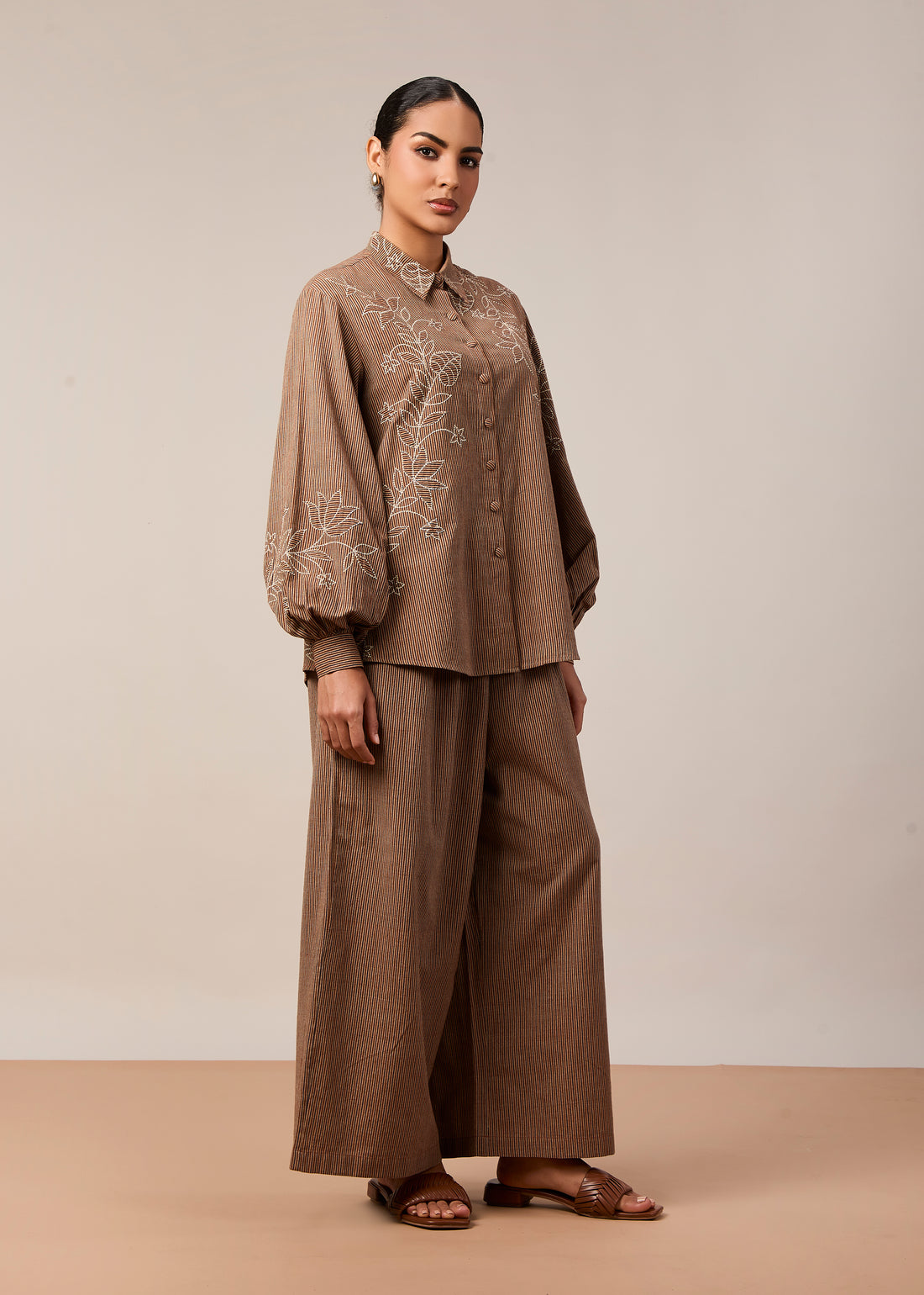 The Kiara Shirt Set | Handloom cotton with applique emb