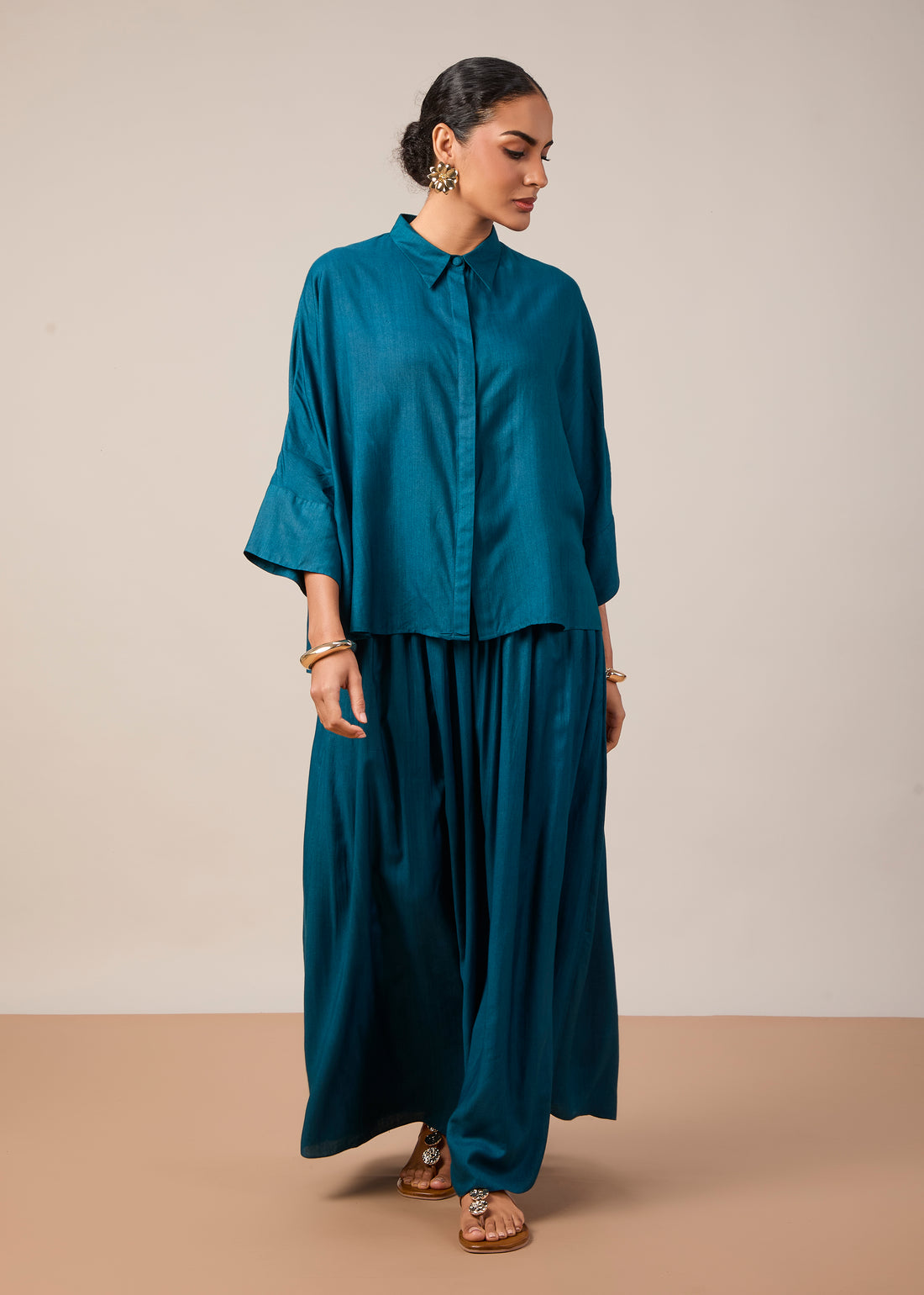 The Kiara Cape Shirt with Skirt Turquoise