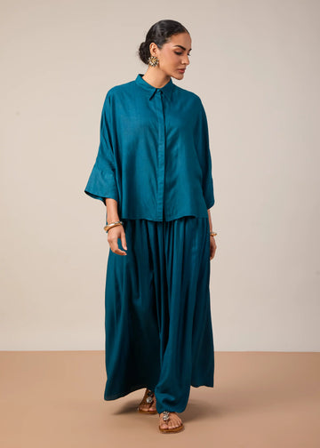 The Kiara Cape Shirt with Skirt Turquoise