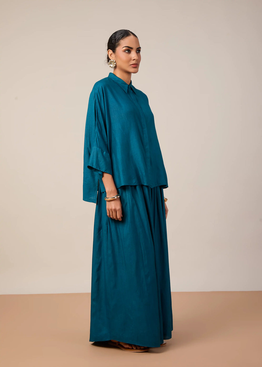 The Kiara Cape Shirt with Skirt Turquoise