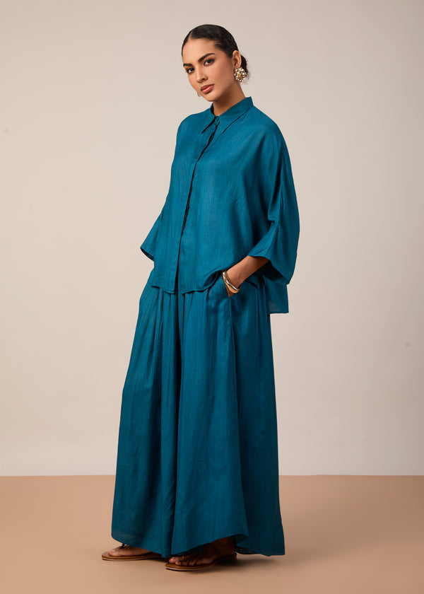 The Kiara Cape Shirt with Skirt Turquoise