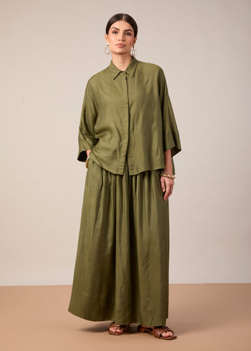 The Kiara Cape Shirt & Skirt Set Olive Green