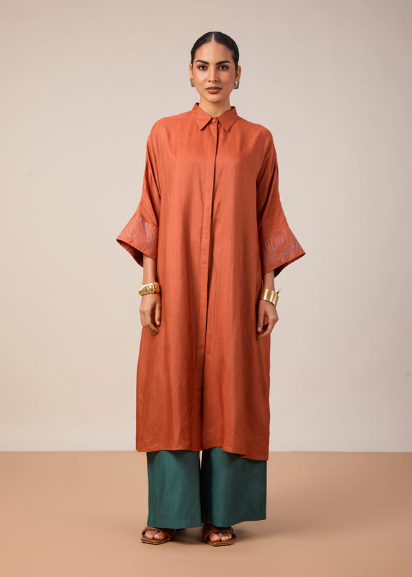 The Akshara Kurta Set Rust