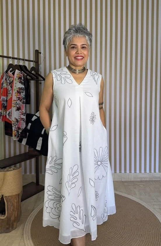 The Neerja Dress | Botanical Applique Embroidery