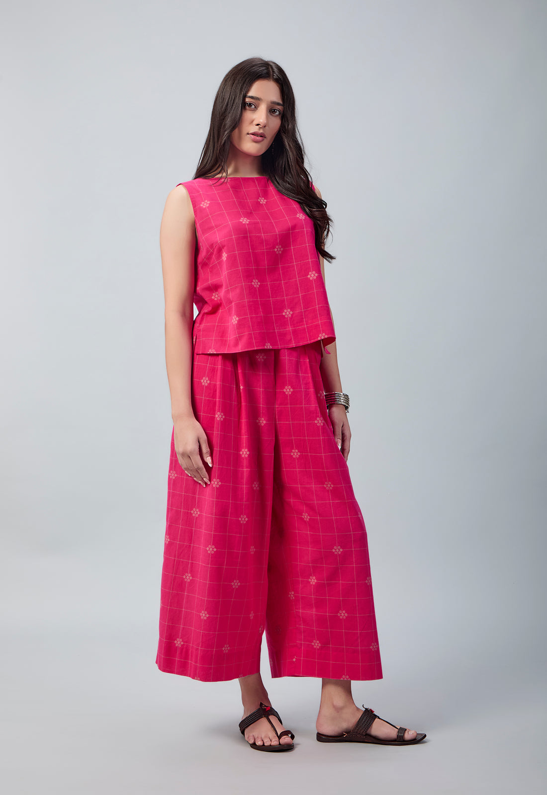 Gulnaar Co-ord Set | Pink Jamdani Cotton