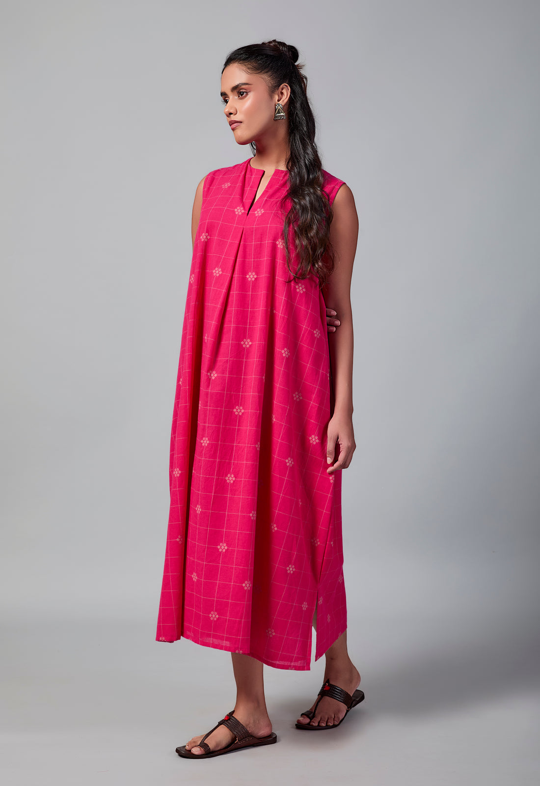 Juhi Dress | Pink Jamdani Cotton