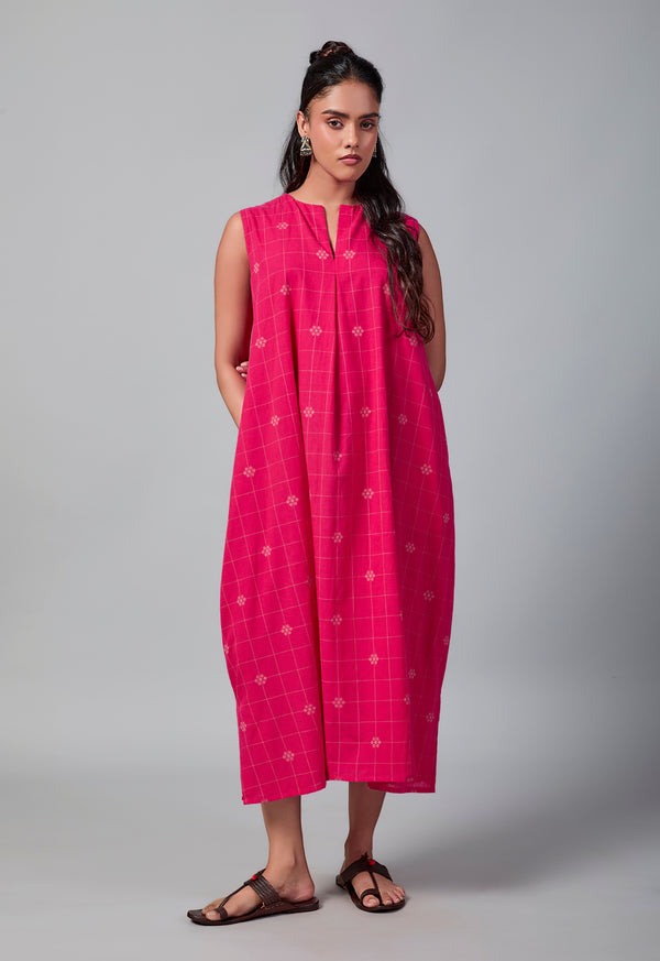 Juhi Dress | Pink Jamdani Cotton