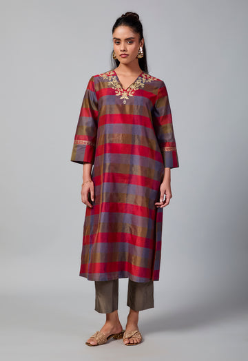 Kanak Kurta Set | Red, Mauve, Brown