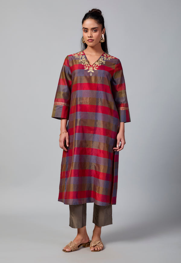 Kanak Kurta Set | Red, Mauve, Brown