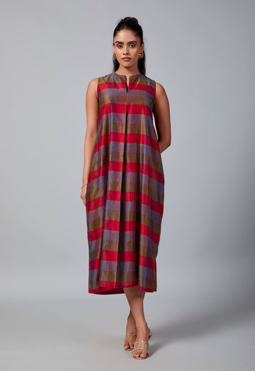 Chauk Midi Dress | Red, Mauve, Brown