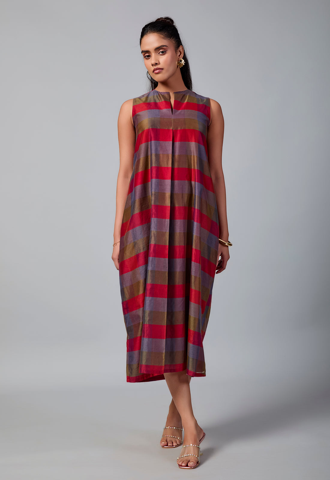 Chauk Midi Dress | Red, Mauve, Brown