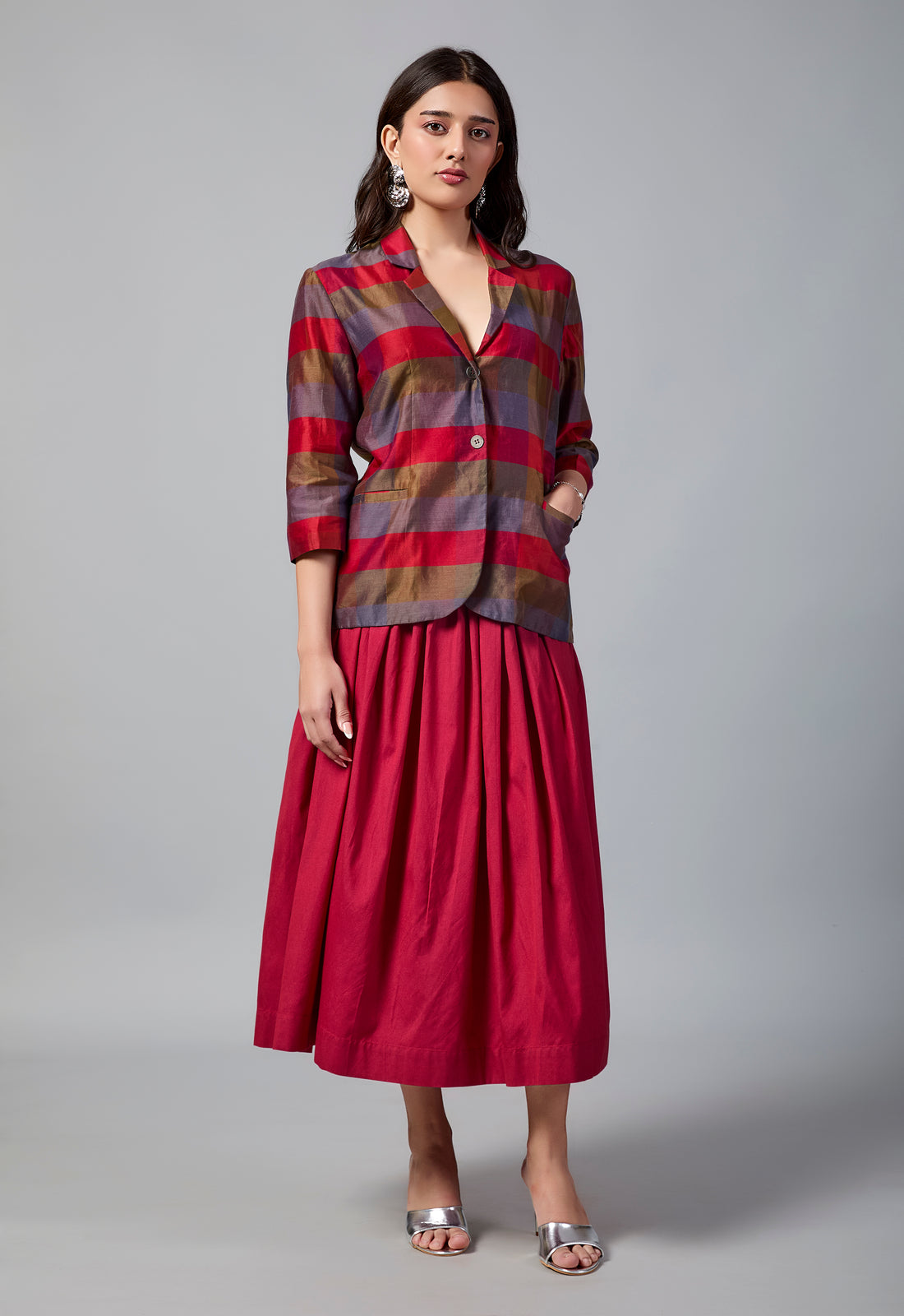 Meher Co-ord Set | Red, Mauve, Brown