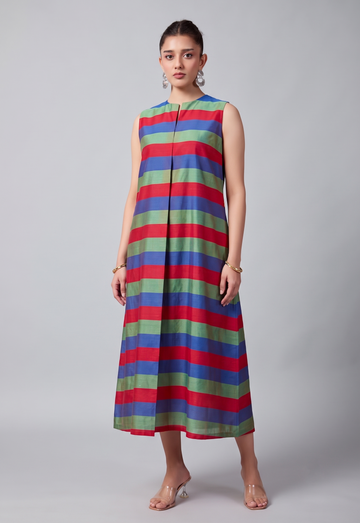 Chauk Midi Dress | Blue, Red and Green