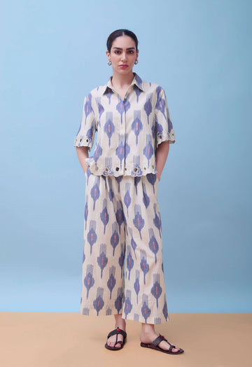 Leher Co-Ord Set Ikat and Cutwork