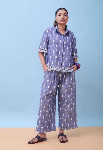 Leher co-ord Set Blue Ikat