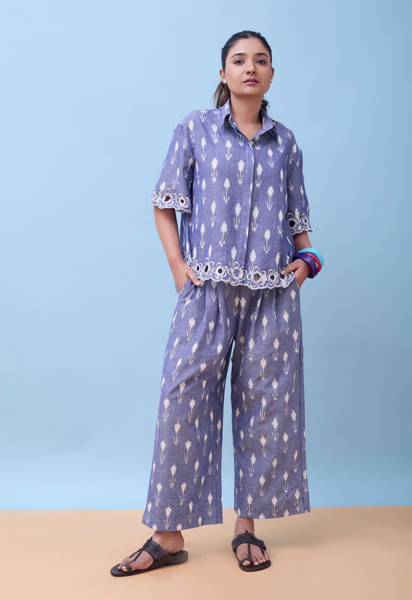 Leher co-ord Set Blue Ikat