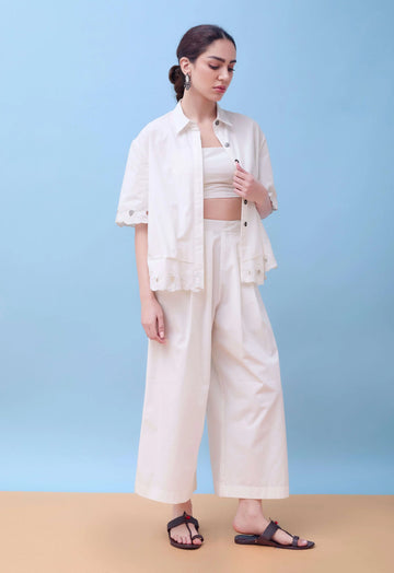 Chandrika Co-Ord Set | Organic Poplin | Floral Cut-work