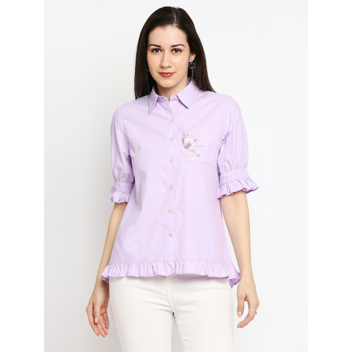 Mantra purple embroidered pocket shirt