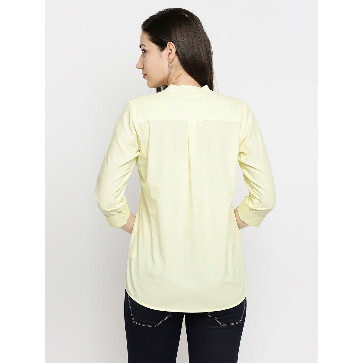 Mantra yellow V` neck embroided shirt