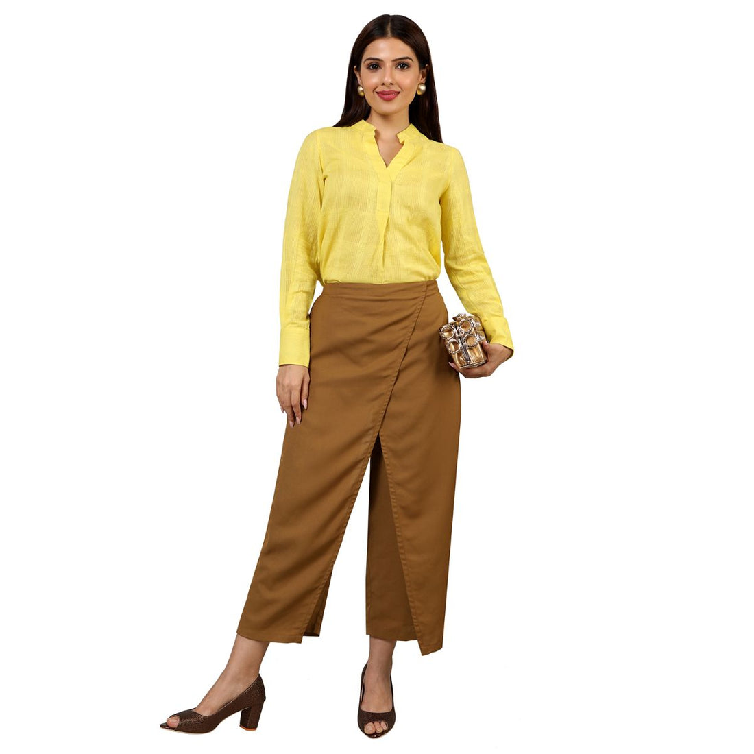 Mantra olive solid overlap culottes