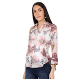 Mantra peach Floral printed Tie-up shirt
