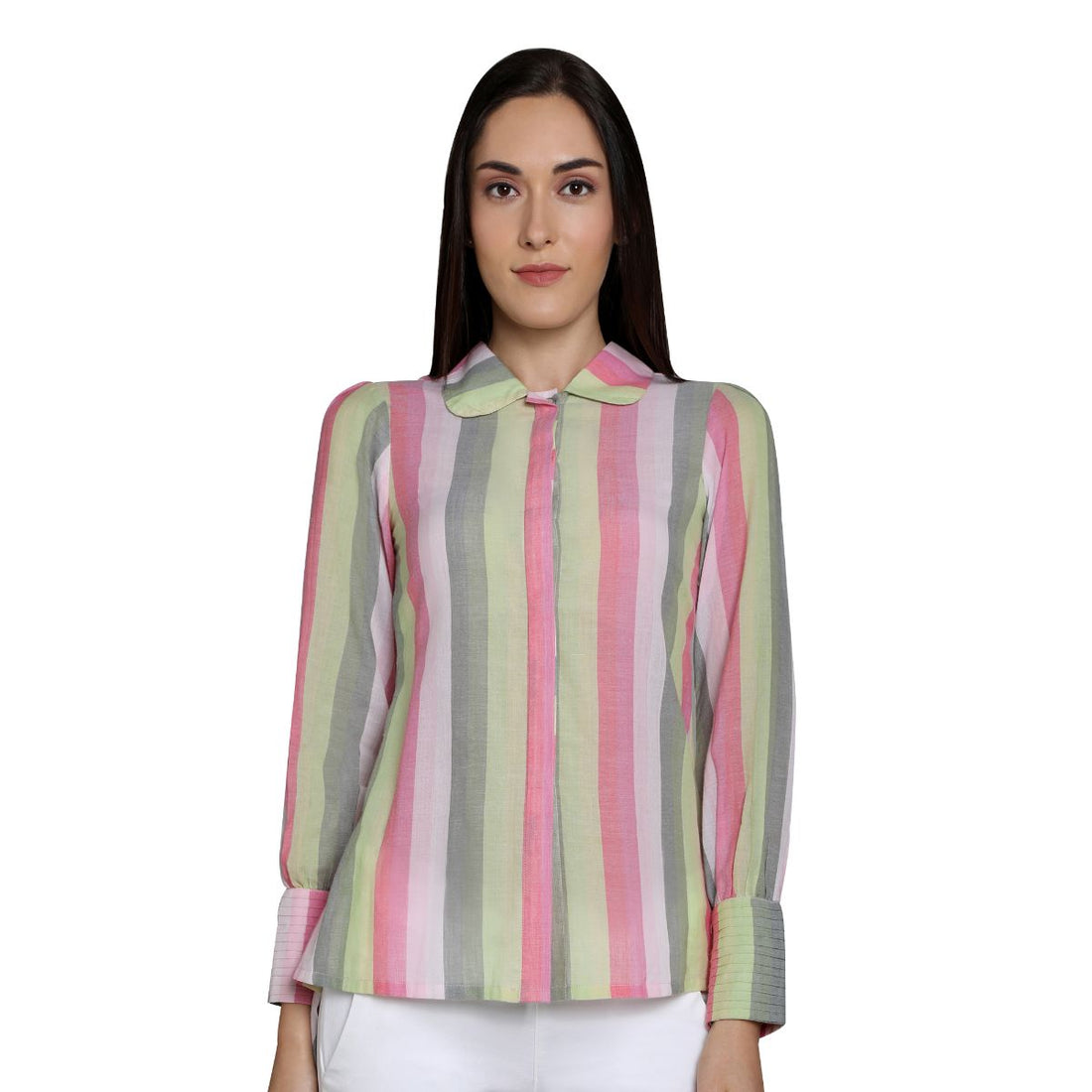 Mantra Pink Cotton stripes Stylized Shirt