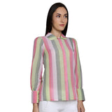 Mantra Pink Cotton stripes Stylized Shirt