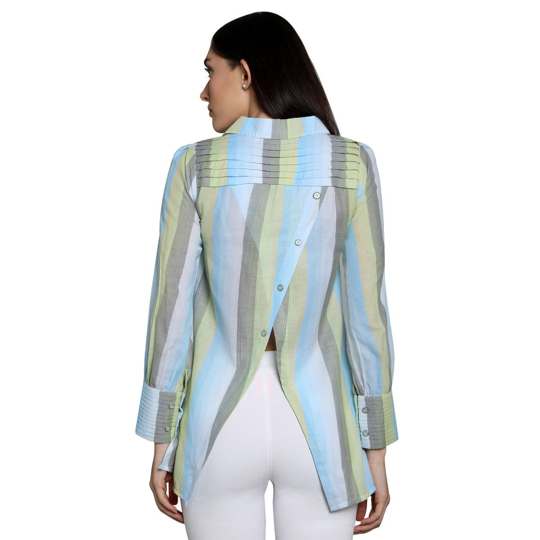 Mantra Blue Cotton stripes Stylized Shirt