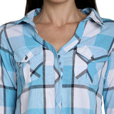 Mantra Blue Cotton Checks Frayed Shirt