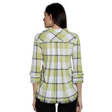 Mantra Green Cotton Checks Frayed Shirt
