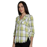 Mantra Green Cotton Checks Frayed Shirt
