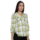 Mantra Green Cotton Checks Frayed Shirt
