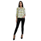 Mantra Green Cotton Checks Frayed Shirt