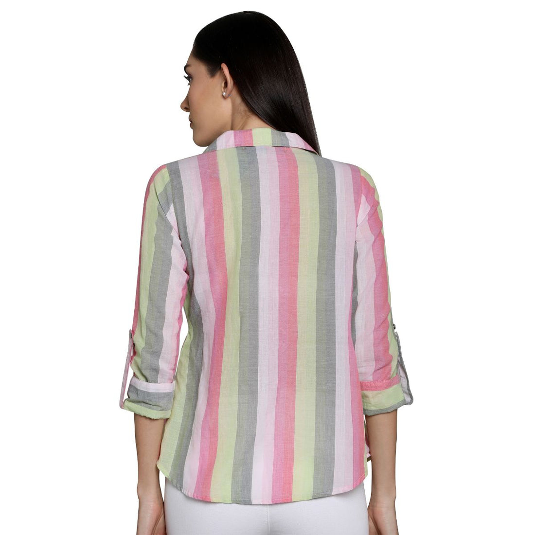 Mantra Pink Cotton stripes Tie-up Shirt