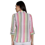 Mantra Pink Cotton stripes Tie-up Shirt