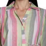 Mantra Pink Cotton stripes Tie-up Shirt
