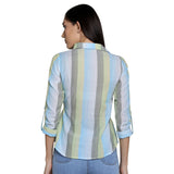 Mantra Blue Cotton stripes Tie-up Shirt
