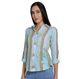 Mantra Blue Cotton stripes Tie-up Shirt