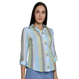 Mantra Blue Cotton stripes Tie-up Shirt