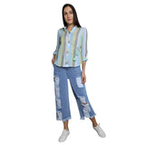 Mantra Blue Cotton stripes Tie-up Shirt