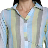 Mantra Blue Cotton stripes Tie-up Shirt