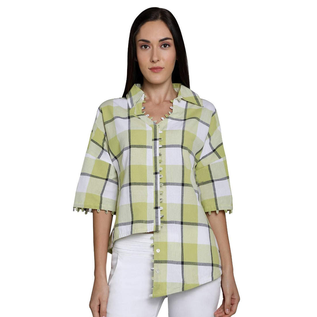 Mantra green cotton Asymmetrical Shirt