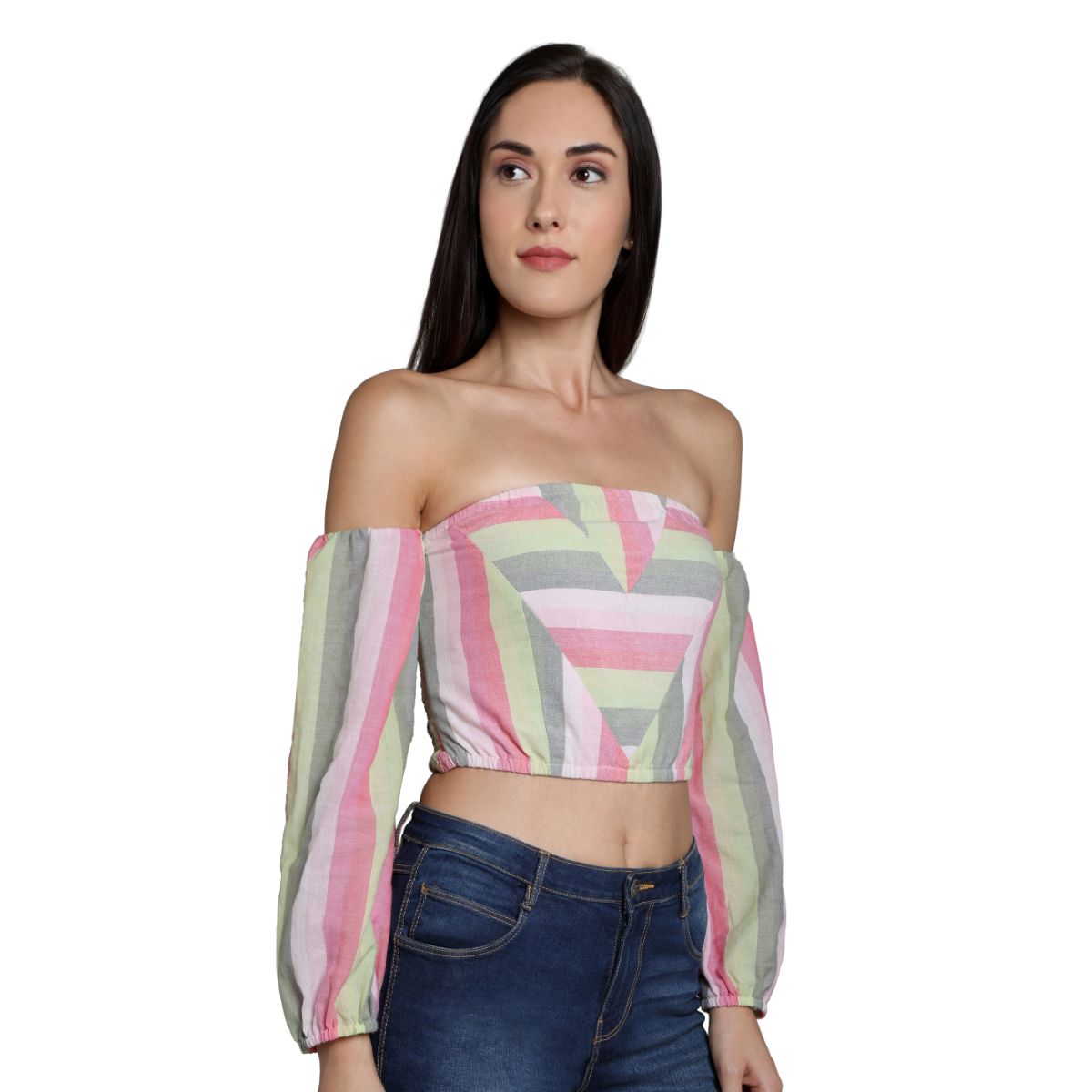 Mantra Pink cotton Off shoulder crop top